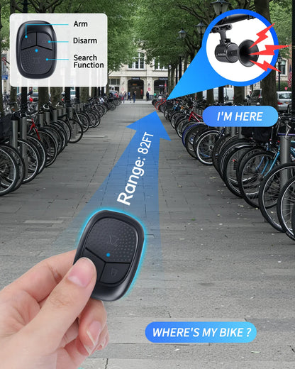 120dB Bicycle Anti-Theft Alarm Horn – Waterproof Rechargeable Bike Bell with Remote Control for E-Bike, Scooter, Adults & Kids Security Use