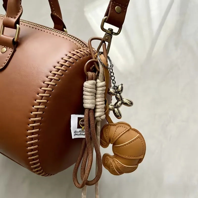 Croissant Bread Keychain - Braided Rope Heart Bag Charm & Phone Lanyard Gift