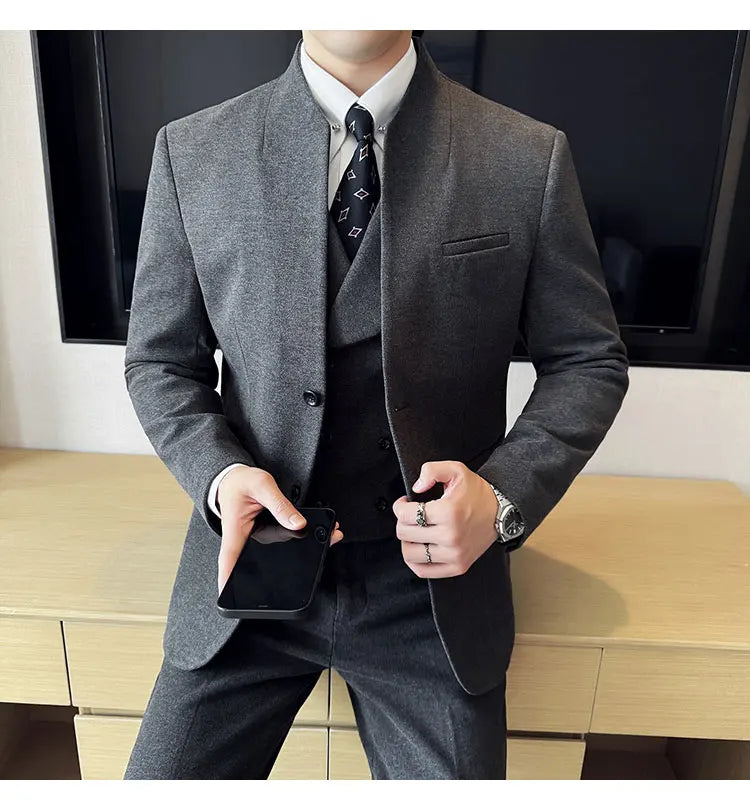 Korean Style Slim Fit Men's Wool Blazer Two-Piece Business Suit – Formal Elegant Set (M to 5XL)