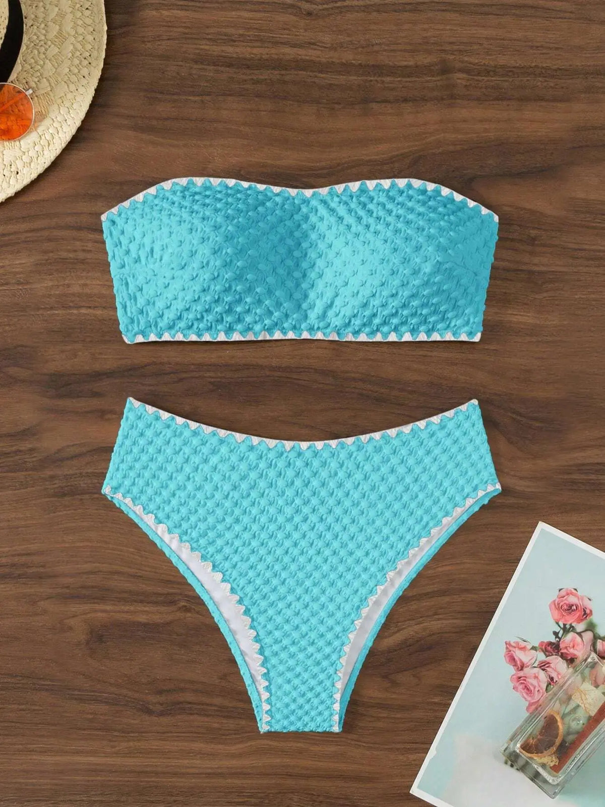 White 2-Piece Strapless Swimwear – Sexy Bandeau Backless Lace-Up Patchwork Bikini Set for Women, 2025 New