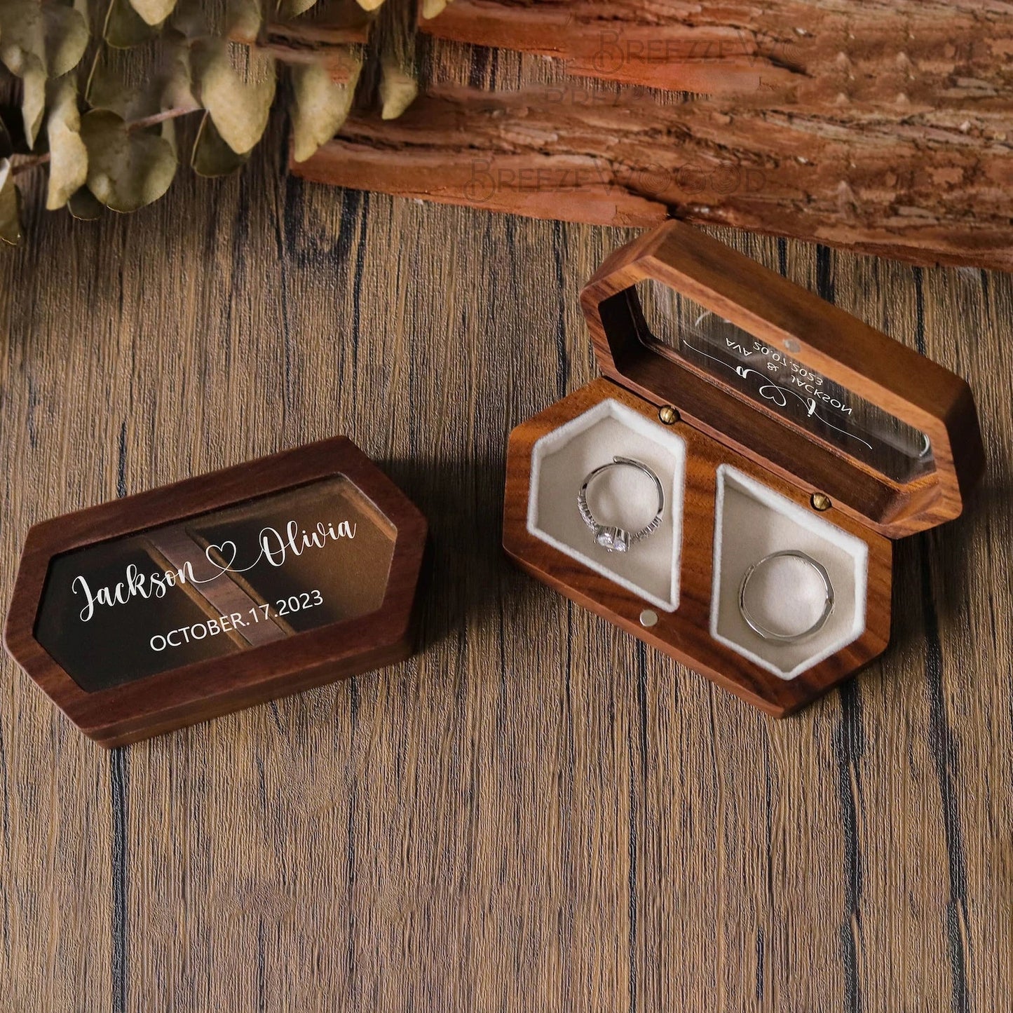 Personalized Walnut Wooden Ring Box - Custom Engraved Engagement & Wedding Ring Holder Gift for Couples, Brides & Grooms