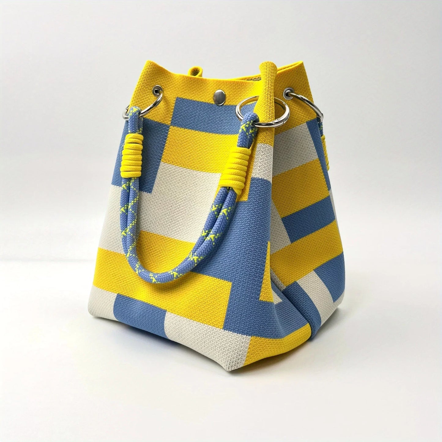 2025 Retro Floral Knitted Handbag – Mixed-Color Tote Bag with Safety Clasp Closure