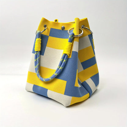 2025 Retro Floral Knitted Handbag – Mixed-Color Tote Bag with Safety Clasp Closure