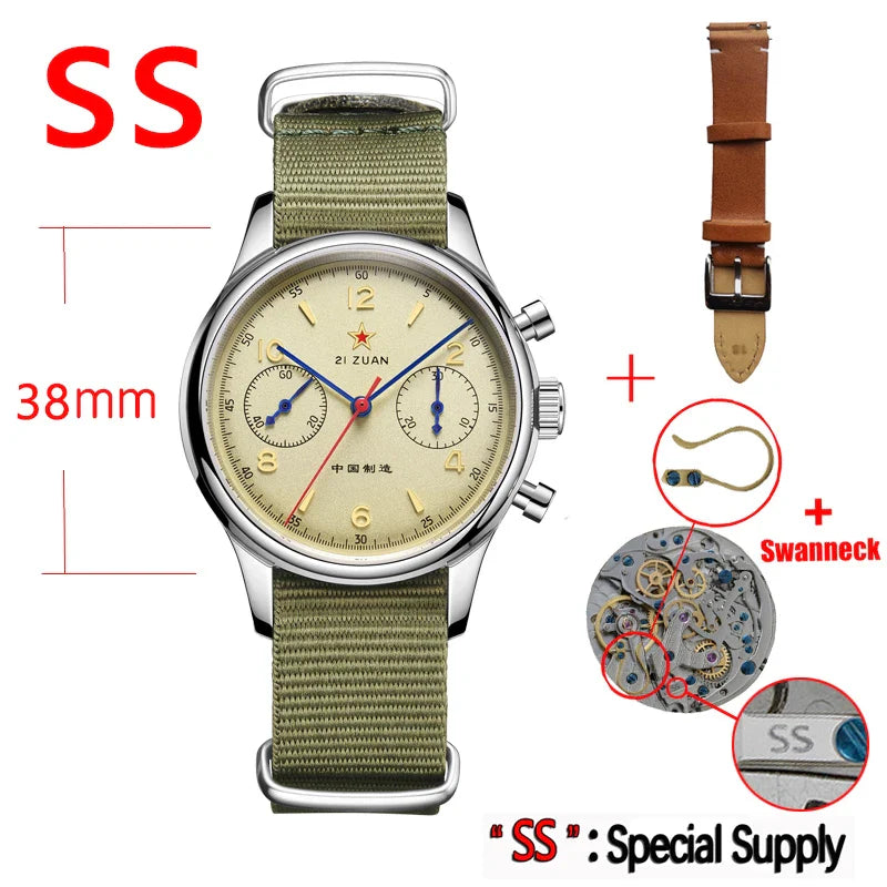 40mm 1963 Pilot Aviation Mechanical Chronograph — Original Seagull ST1901 Movement Men's Sapphire Vintage Watch