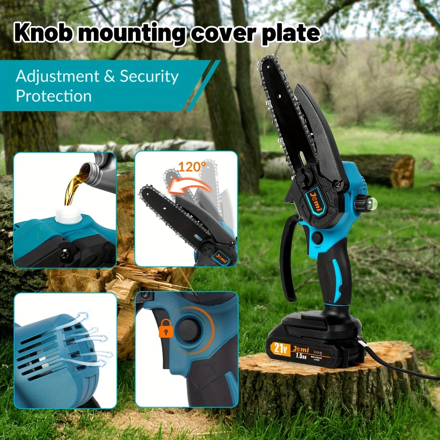 Jemi Tool 6" Mini Chainsaw – 21V Battery Powered Portable Electric Saw with Automatic Oiler for Easy Pruning