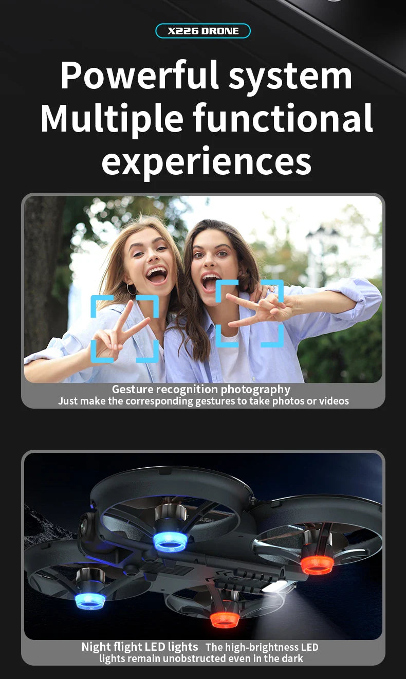 X226 Drone VR – Brushless RC Quadcopter with Dual HD Camera, Optical Flow Hover, Obstacle Avoidance, Remote Control Toy for Boys