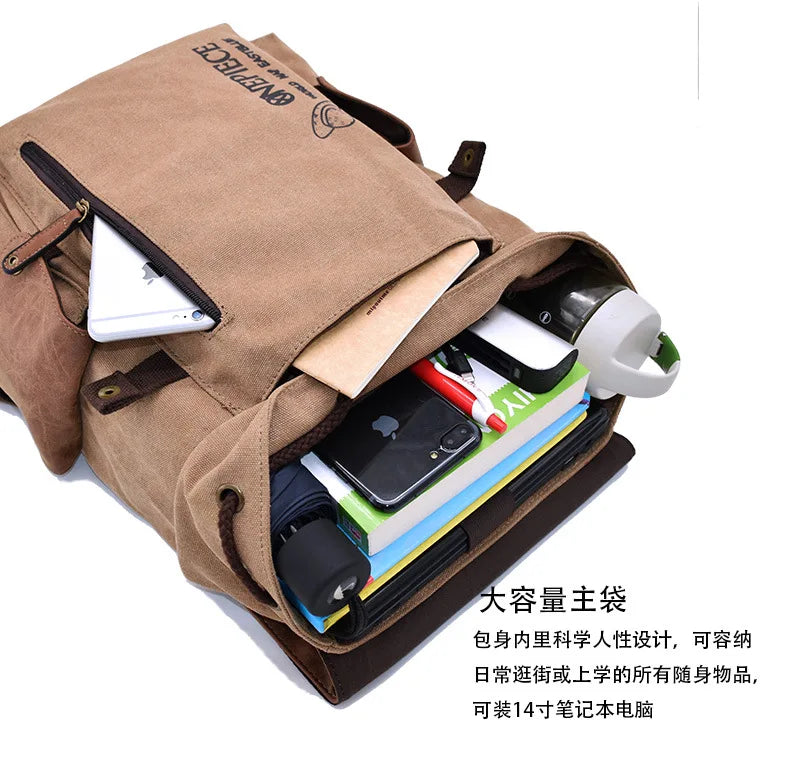 One Piece Anime Backpack – Kawaii Boys Canvas School Bag with Drawstring, Large Capacity Student Gift