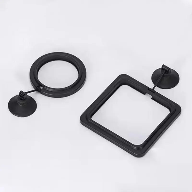 Aquarium Feeding Ring Fish Tank Floating Food Tray - Square Circle Feeder Accessory with Suction Cup - Black