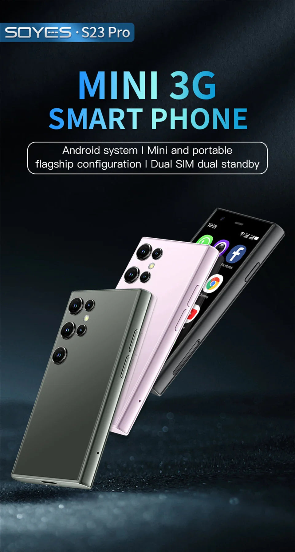 SOYES S23 Pro Mini Android Phone — 3.0" Display, 2GB RAM, 16GB ROM, Dual SIM, 1000mAh, 3G Compact Smartphone