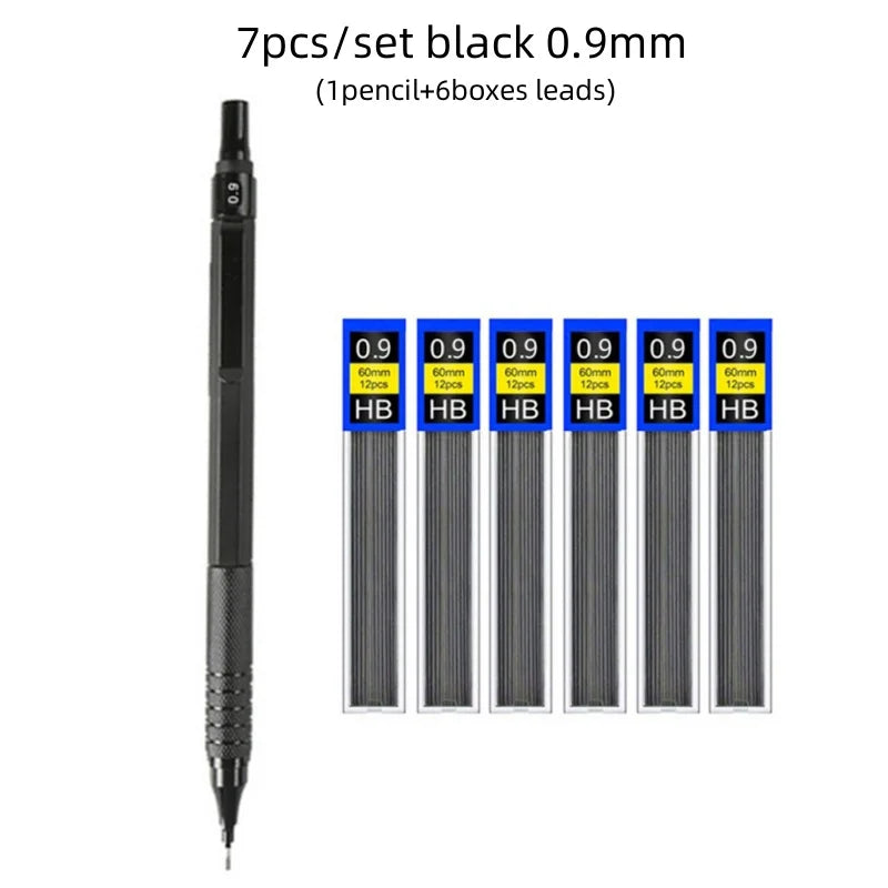 Low Center of Gravity Metal Mechanical Pencil Set – 0.3–2.0mm Lead Refills for Art, Sketching, Painting, and Writing