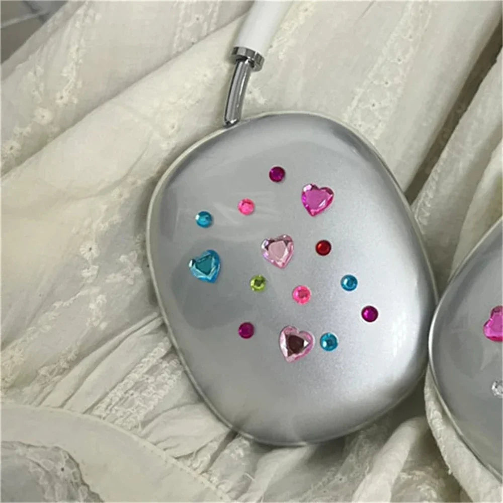 AirPods Max Silicone Case - Colorful Love Heart Diamond Protective Cover for Apple Bluetooth Headphones