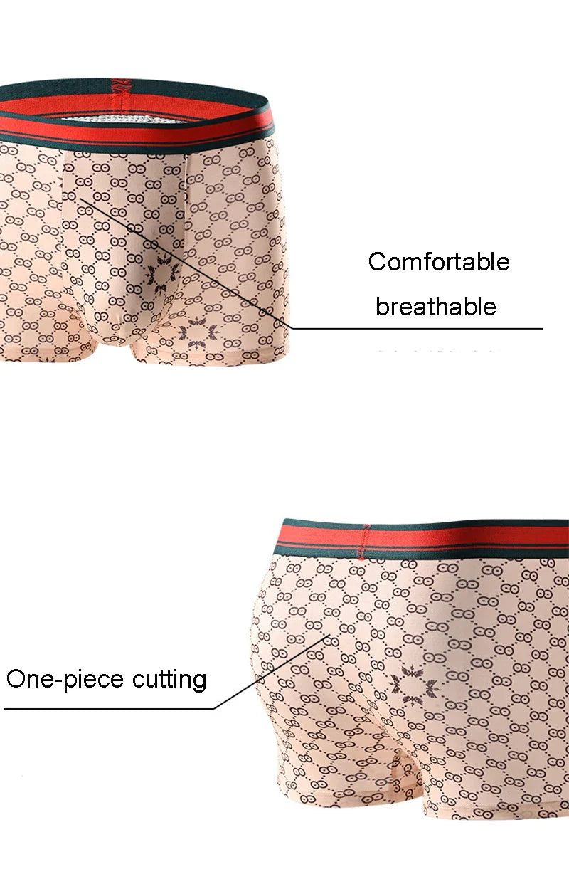 5PCS Men's Printed Boxer Shorts - Breathable & Comfortable Underwear, U-Convex Briefs, Plus Size