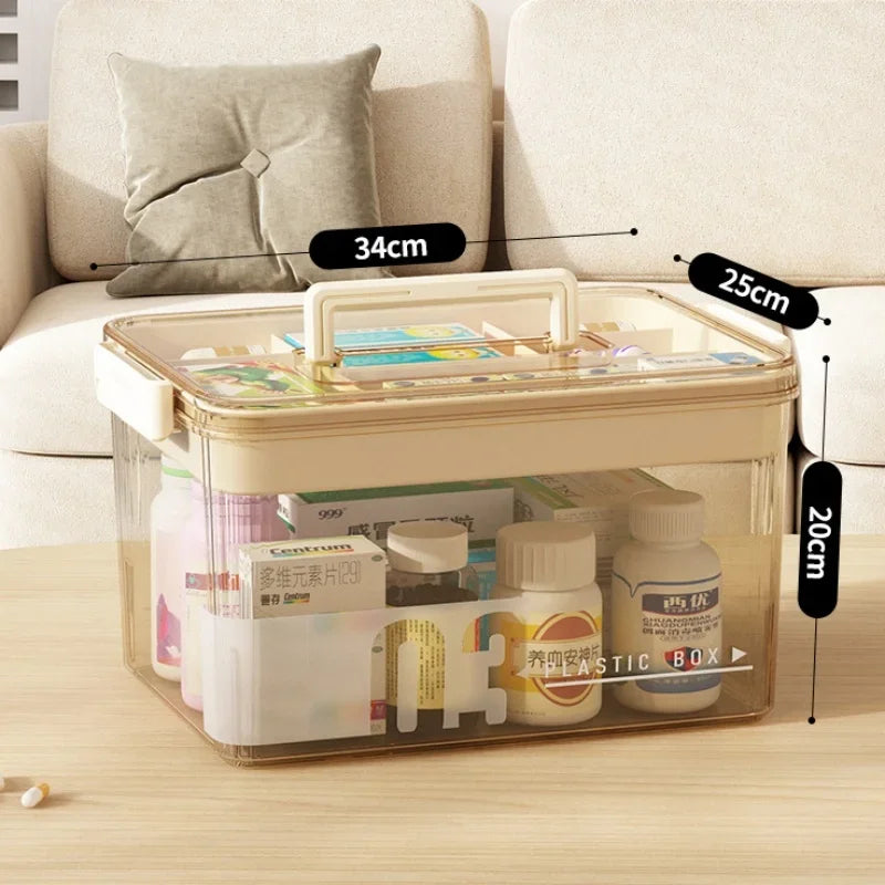 Multi-Layer Large Capacity Home Medicine Box – Transparent Medical Storage Case for First Aid & Medication Organization