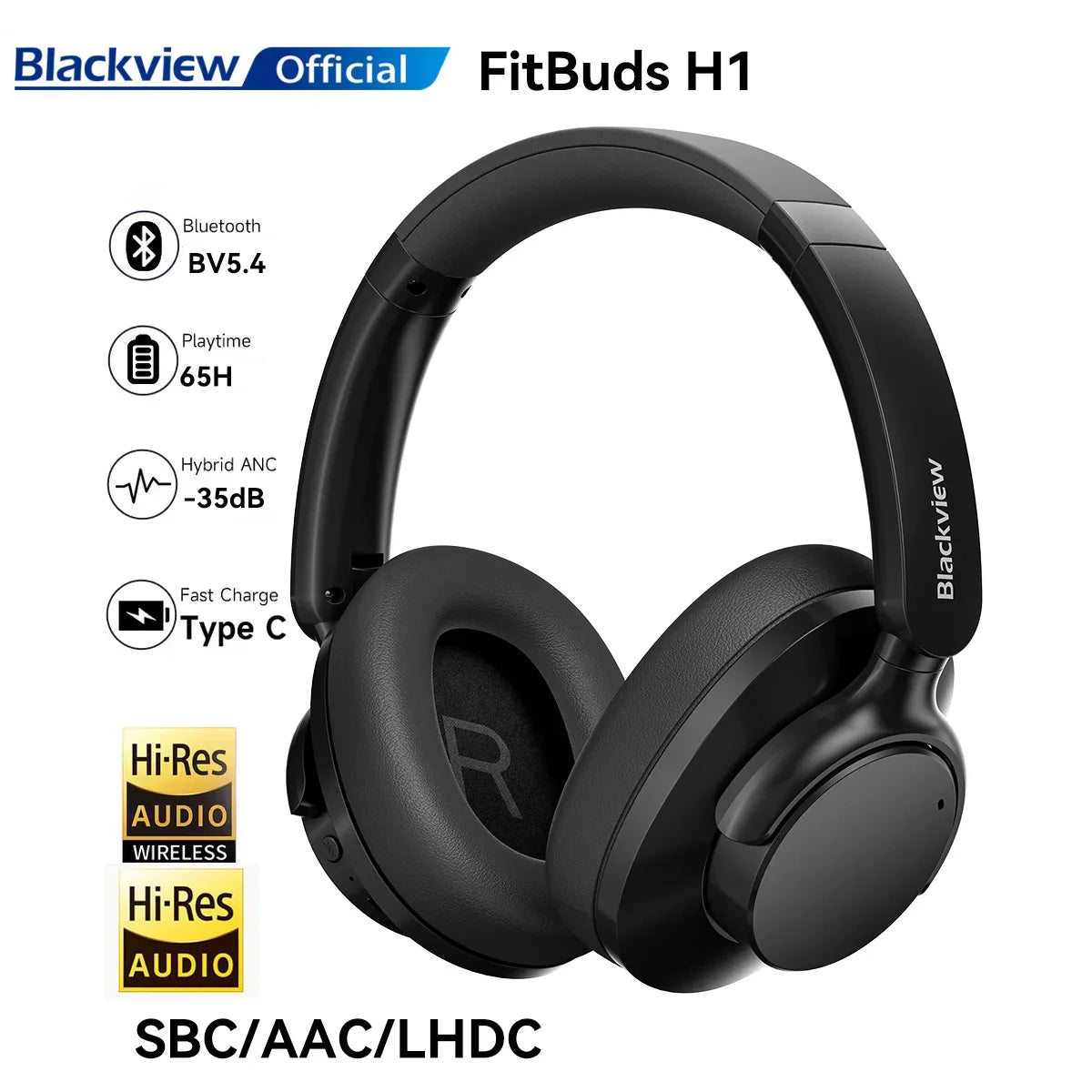 Blackview Fitbuds H1 Hybrid ANC Headphones – Bluetooth 5.4 Over-Ear Wireless Headset with Hi-Res Audio & Mic