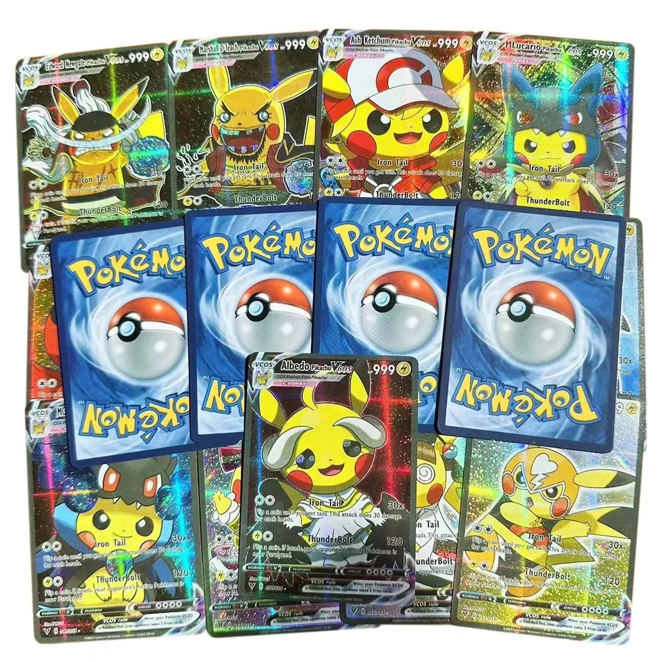 2025 New 55PCS Pokémon Holographic Cards — Pikachu & Anime Characters Cosplay English Trading Card Collection for Kids’ Gifts