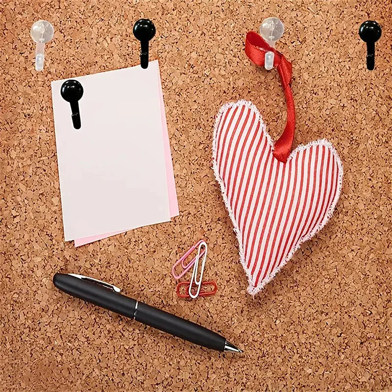 50PCS Black & White Plastic Metal Thumbtack Hooks Decorative Push Pins for Cork Boards