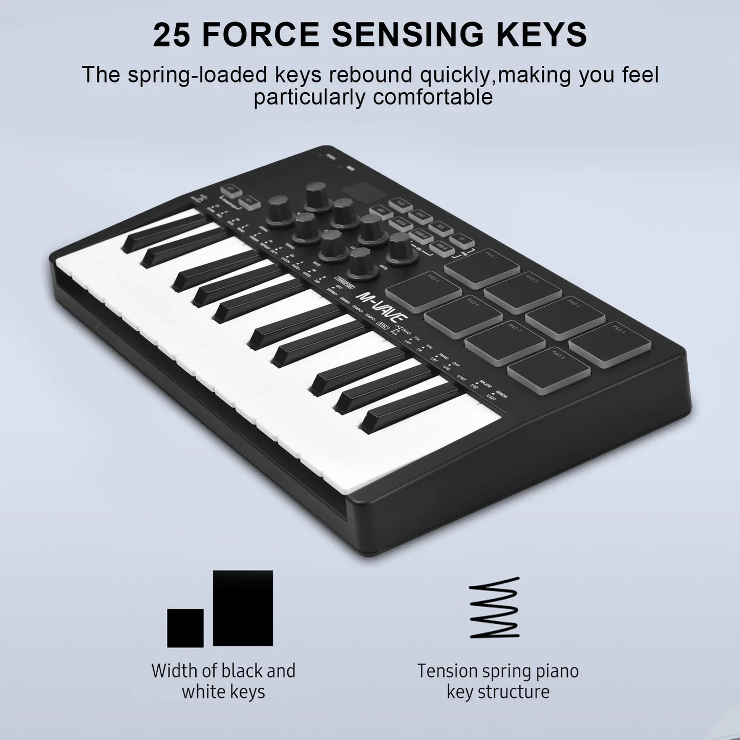 M-VAVE 25 Key MIDI Control Keyboard – Portable USB, Velocity-Sensitive Keys, 8 RGB Pads, 8 Knobs