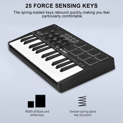 M-VAVE 25 Key MIDI Control Keyboard – Portable USB, Velocity-Sensitive Keys, 8 RGB Pads, 8 Knobs