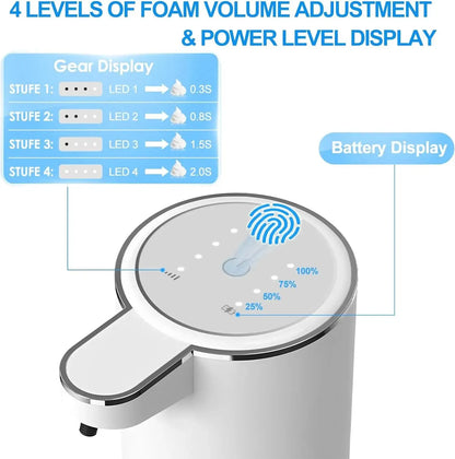 Smart 380ml Touchless Foaming Soap Dispenser - USB Rechargeable, 4-Level Foam Control