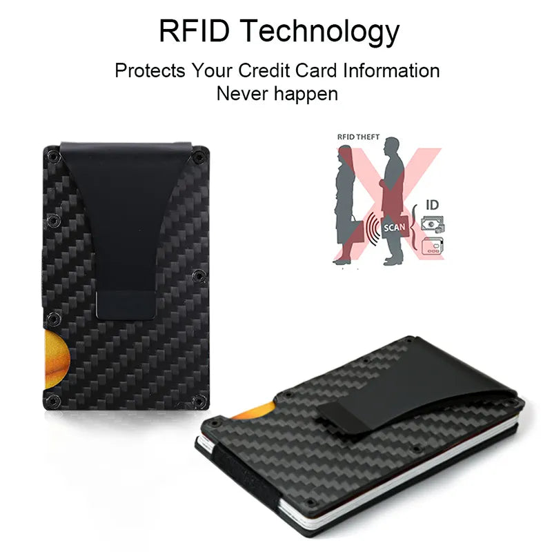 DIENQI Carbon Fiber Card Holder - Mini Aluminum Metal RFID Magic Men's Wallet