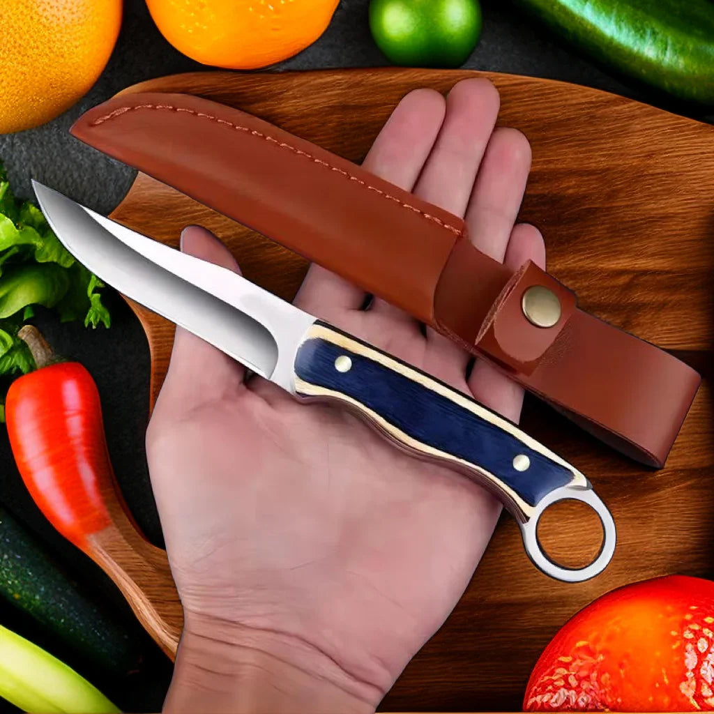 7.6-Inch Sharp Stainless Steel Fruit Knife with Wood Handle - Multipurpose Kitchen Knife for Family and BBQ