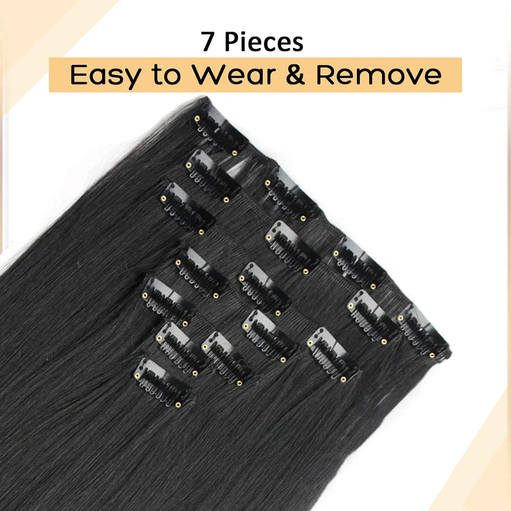 Women’s 7Pcs Hair Extensions with 16 Clips – Natural Black Straight Ombre Hairpiece