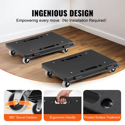 VEVOR 2-Pack Furniture Mover Trolley – 500lb Capacity Each, 4-Wheel Flat Dolly Cart for Industrial Machinery