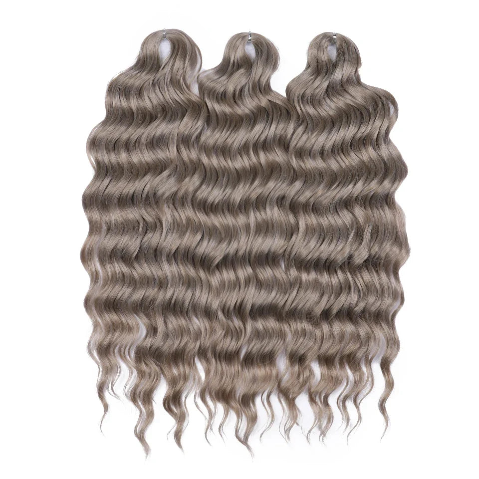 FASHION IDOL 24" Deep Wave Crochet Hair - 3-Piece Synthetic Water Wave Braiding Extensions, Ombre Rainbow Twist Hair