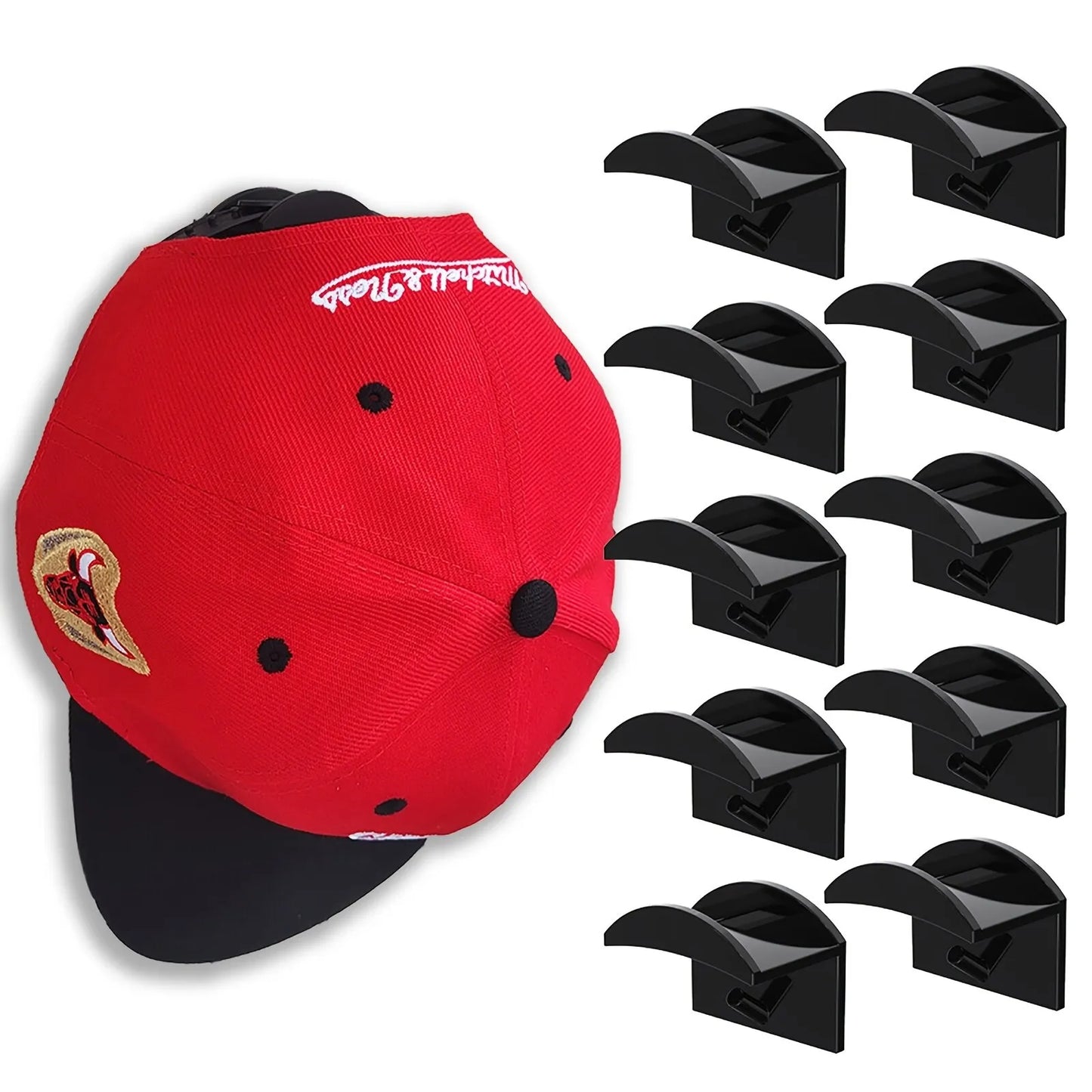 Baseball Hat Hooks: Set of 5/10 Traceless Black Sticking Hooks for Minimalist Design Hat Rack & Earphone Necklace Storage