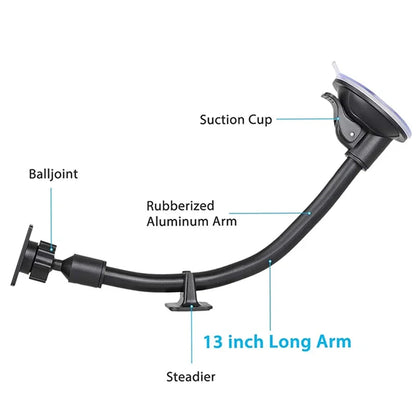 Universal Tablet & Phone Car Mount — Long Arm Windshield Stand for 4–13.5” iPhone, iPad, GPS