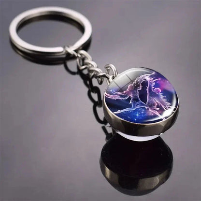 S12 Constellation Keychain – Luminous Double-Sided Zodiac Glass Ball Pendant for Men & Women