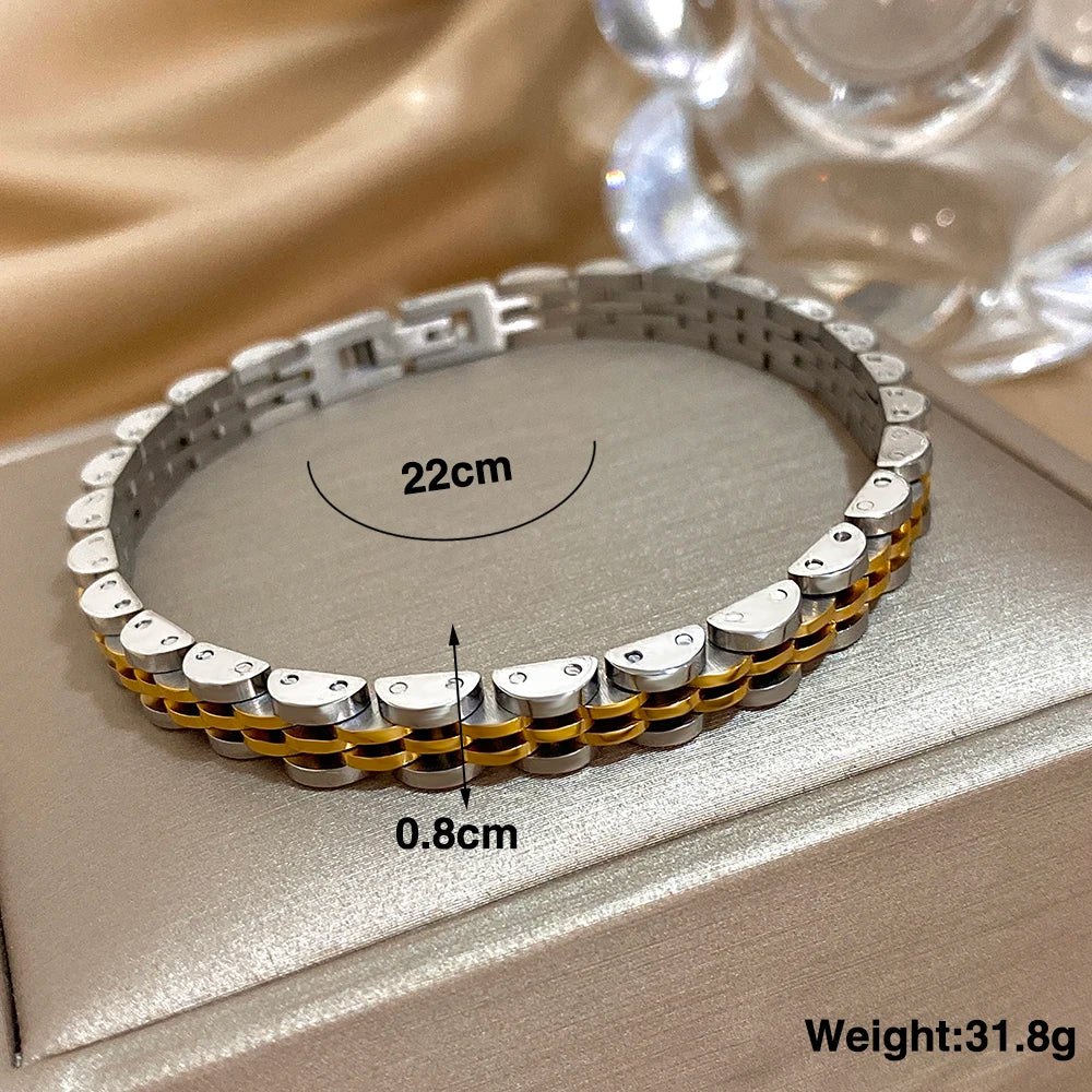 Greatera Five-Layer 10mm Beaded Bracelet – Two-Tone Stainless Steel Watch Chain Bangle Jewelry for Men & Women