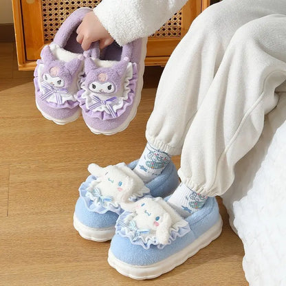 Sanrio Cinnamoroll Hello Kitty Kuromi Cotton Slippers – Cute Cartoon Winter Indoor Shoes with Thick Sole for Warmth