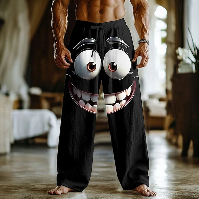 Men's 3D Facial Expression Pants - Trendy Wide-Leg Printed Casual Trousers