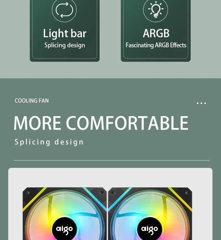 Aigo AM12 RGB PC Fan Kit — 120mm ARGB Water Cooler & Case Cooling Fans with 6-Pin Controller