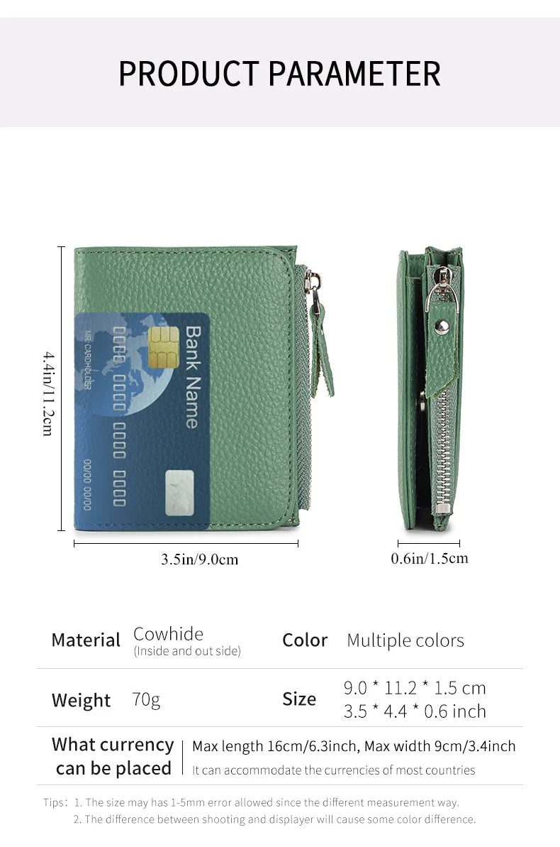 Women’s Genuine Leather Slim Wallet — RFID Blocking Bi-Fold with Card Holder & Coin Pocket