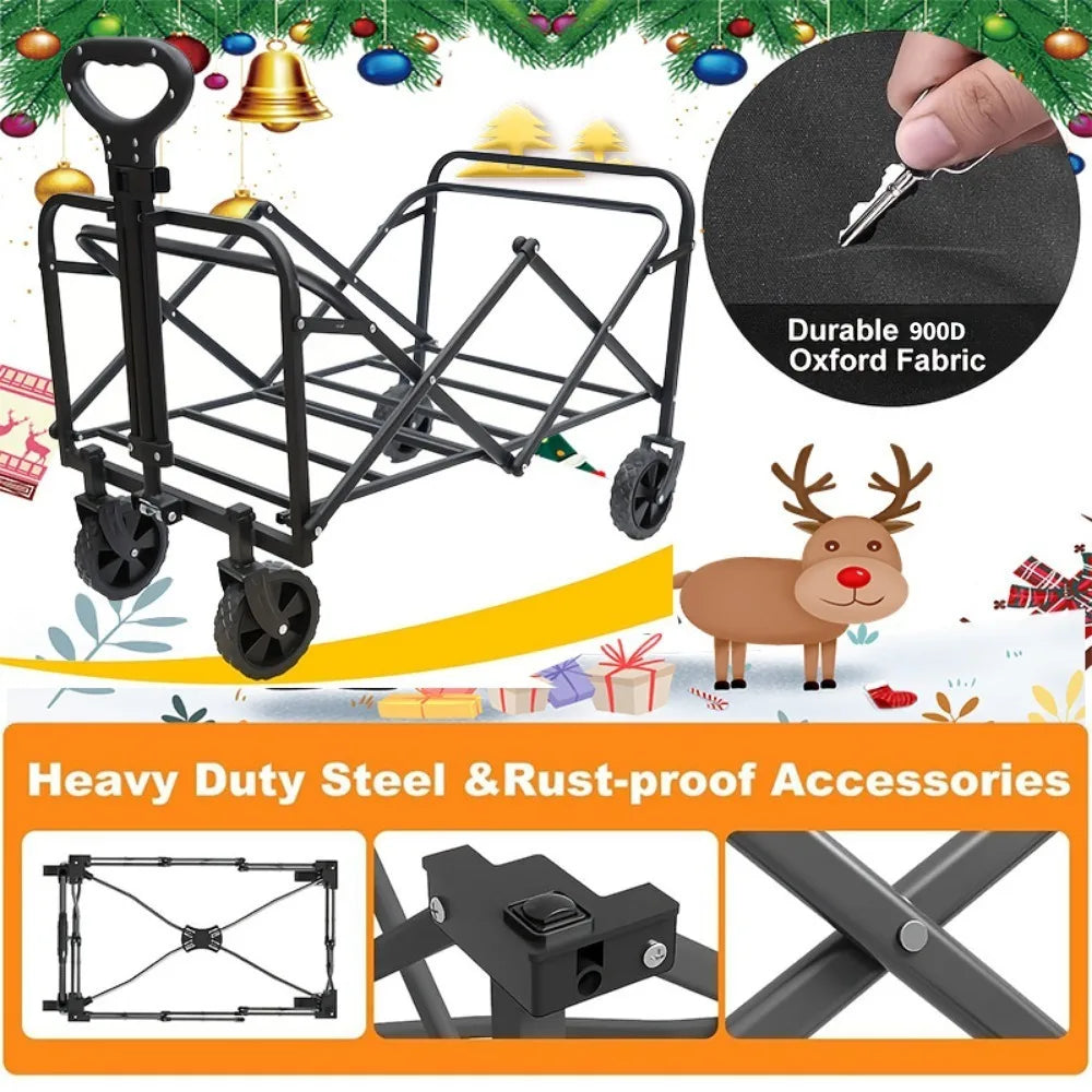 Heavy-Duty Folding Wagon Cart - Large Capacity Collapsible Utility Cart with 360° All-Terrain Wheels & Side Pockets