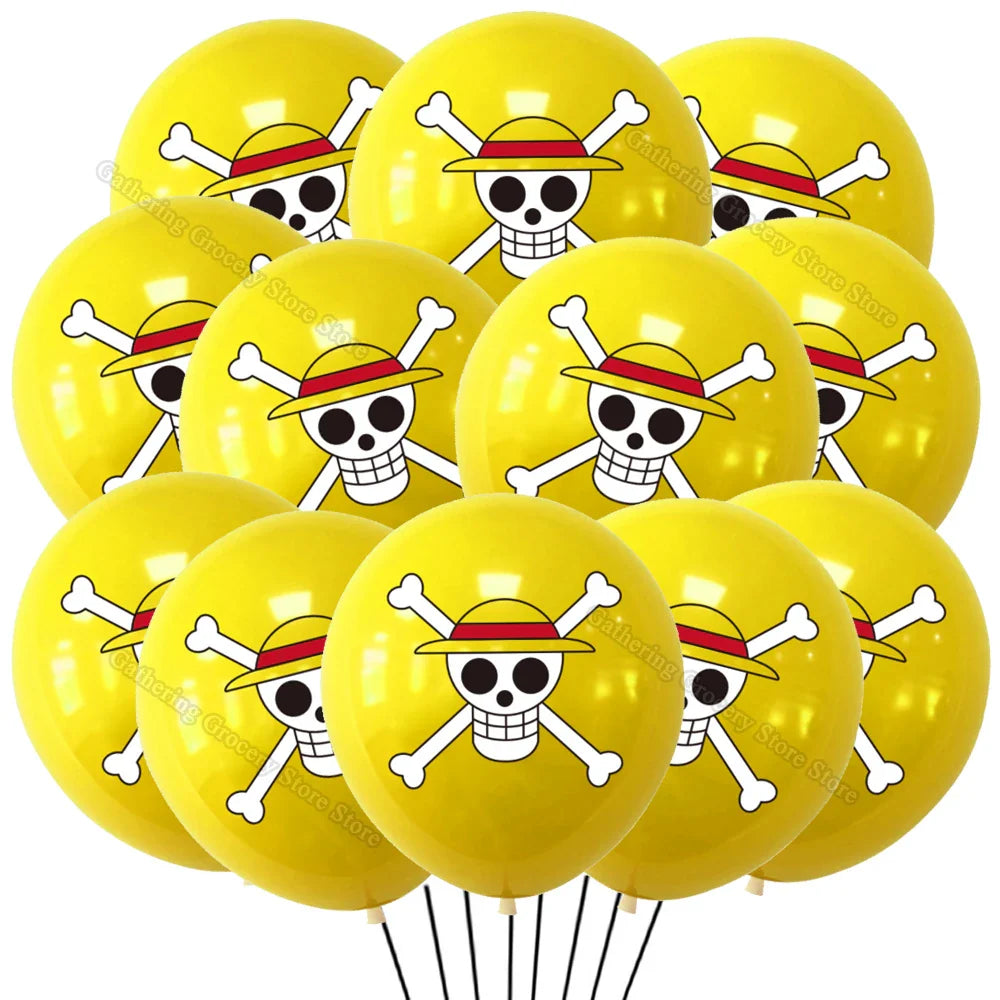 12/24Pcs One Piece Luffy Pirate Flag Balloons – Latex Helium Party Decorations for Kids' Birthday