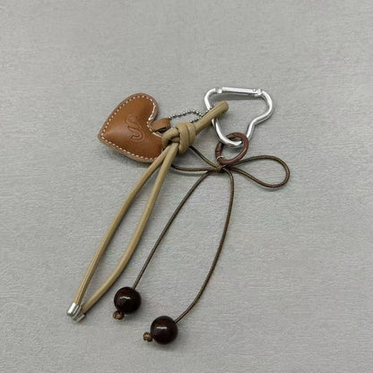 Y2K Leather Rope Keychain with Cherry Bow – Cute 3D Heart Bag Pendant Cartoon Keyring & Anti-Lost Phone Lanyard