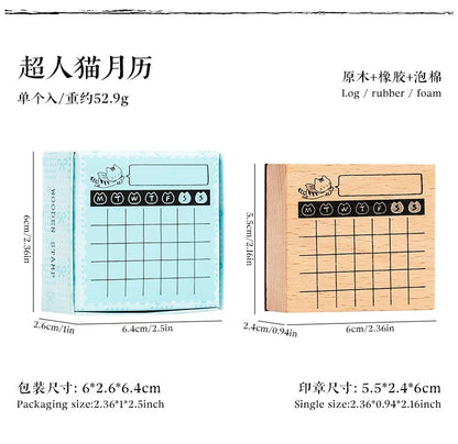 Cute Cat Wood Stamp Calendar – Daily & Monthly Planner Stamps for Journaling, Scrapbooking & DIY Crafts