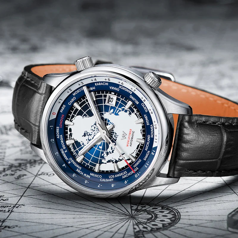 WM Welly Merck Automatic Mechanical Men’s Watch — High-Quality Sapphire, World Time, WM057 Luxury Timepiece