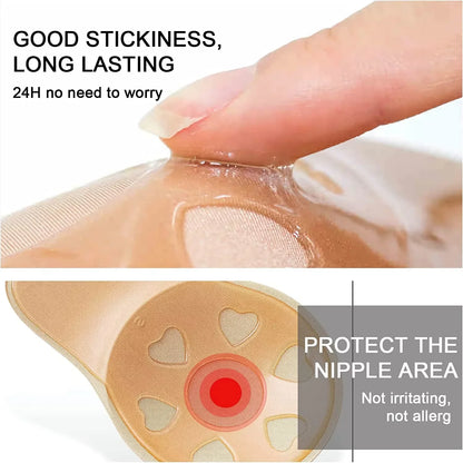 Silicone Push-Up Strapless Invisible Bra – Reusable Adhesive Lift Tape with Rabbit Nipple Covers for Women