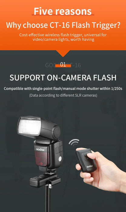 Godox CT-16 16-Channel Wireless Flash Trigger Transmitter & Receiver Set for Canon Nikon Pentax Studio Speedlite