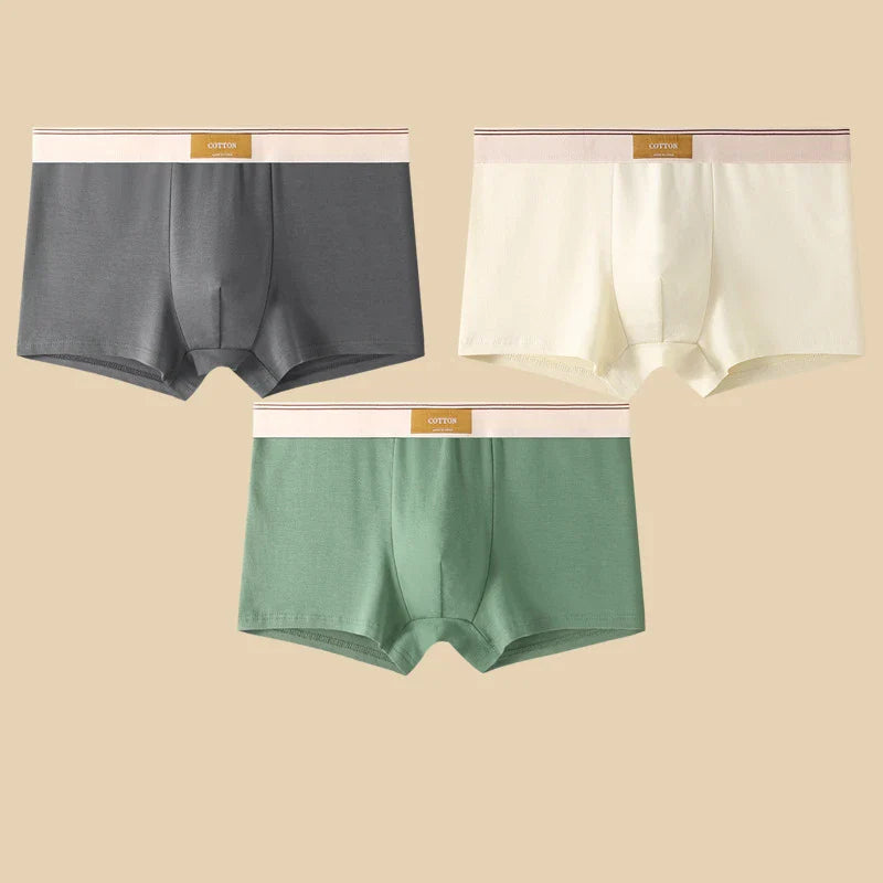 3PCS Men’s Cotton Boxer Shorts – Comfortable Breathable Solid Color Underwear Set for Everyday Wear & Sports Comfort