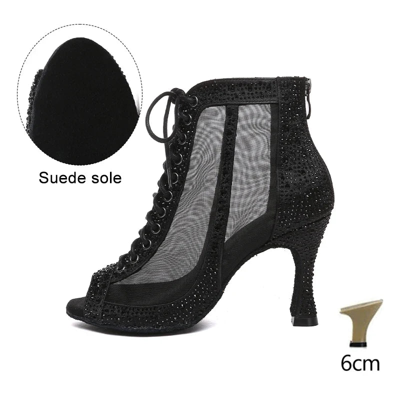 HROYL Women’s Latin Dance Shoes – Lace-Up Hollow Fish Mouth Jazz & Tango High Heels 6-10CM