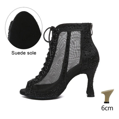 HROYL Women’s Latin Dance Shoes – Lace-Up Hollow Fish Mouth Jazz & Tango High Heels 6-10CM