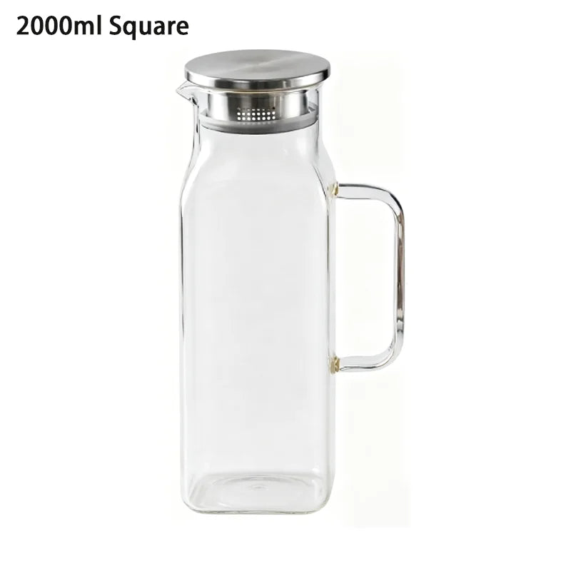 JUSTINLAU Borosilicate Glass Water Bottle - 1.2L/2L Large Capacity Juice & Drink Pitcher for Home & Restaurant