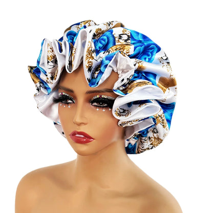 Women’s Satin Bonnet Cap – Double Layer Silky Big Bonnet, Printed Sleep Cap & Head Wrap for Ladies