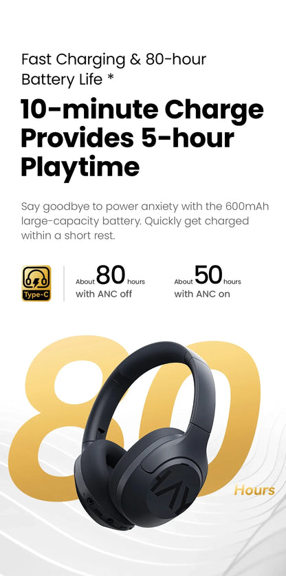 HAYLOU S30 Wireless Bluetooth 5.4 Headphones - 43dB Adaptive Noise Cancelling, 40mm Driver, 80H Playtime Earphones