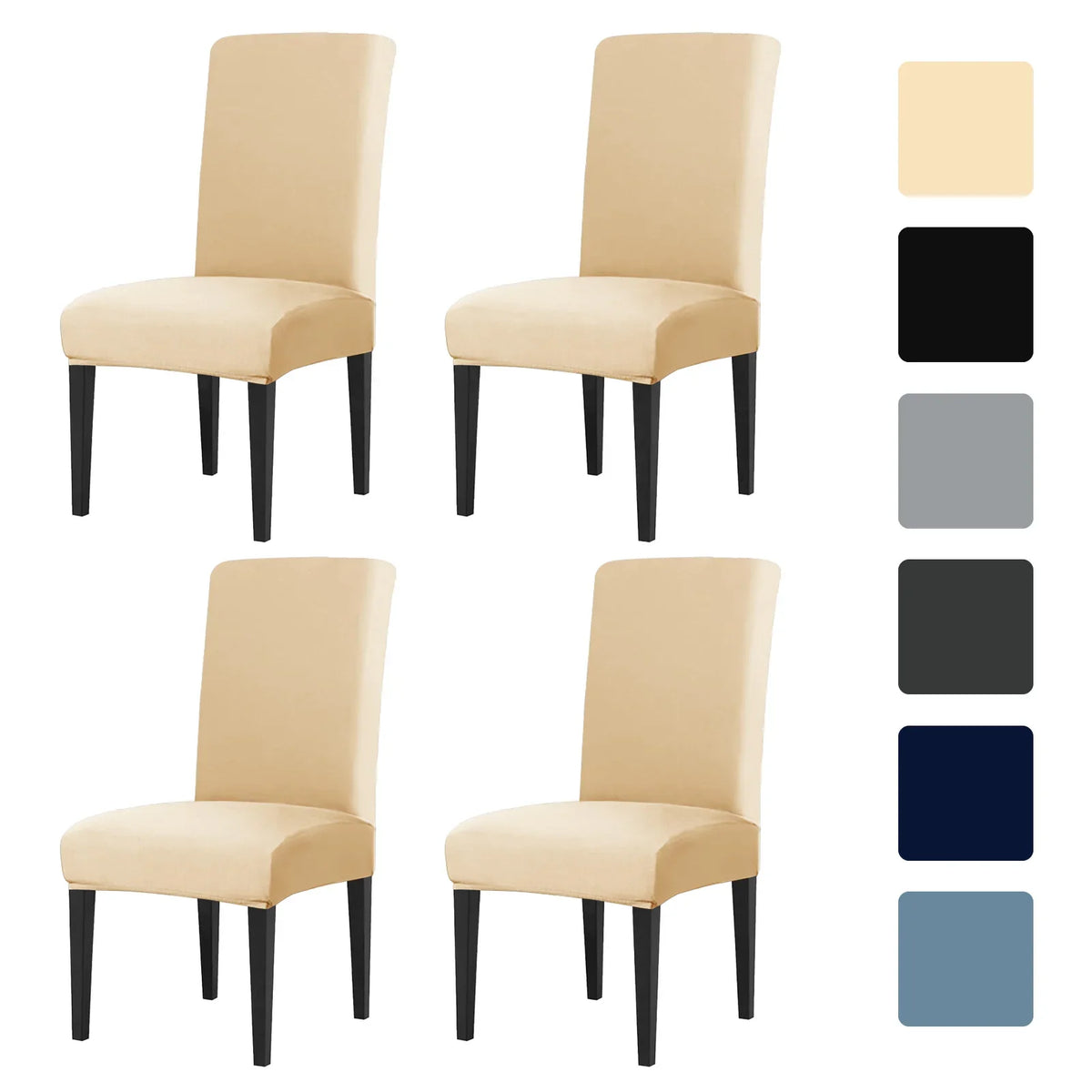 4Pc High Stretch Dining Chair Covers – Elastic Non-Slip Slipcovers, Removable Seat Protectors for Living Room, Kitchen & Wedding